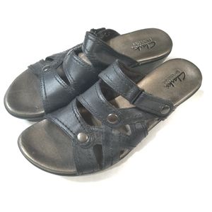 Clark's Bendables Black Leather Sandals sz 8 1/2